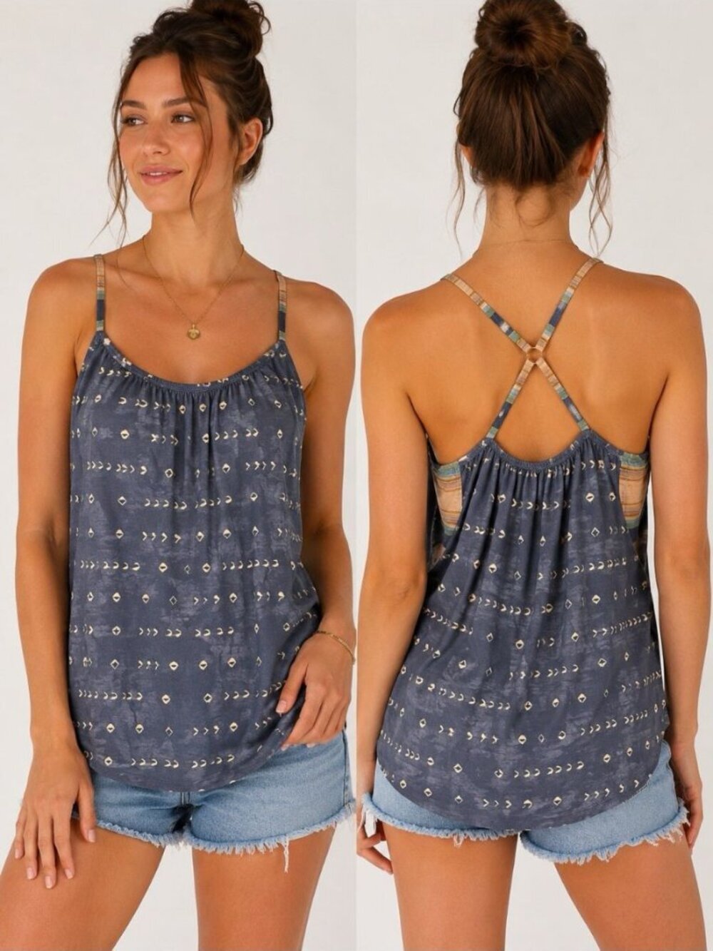 Carve Designs Women’s Blue Printed Racerback Tank Top Size XS Boho Casual
